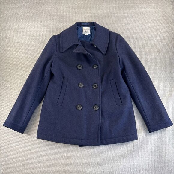 Vtg Sears Navy Wool Double Breasted Peacoat Size M Winter Jacket Quilted Lining - Picture 1 of 8